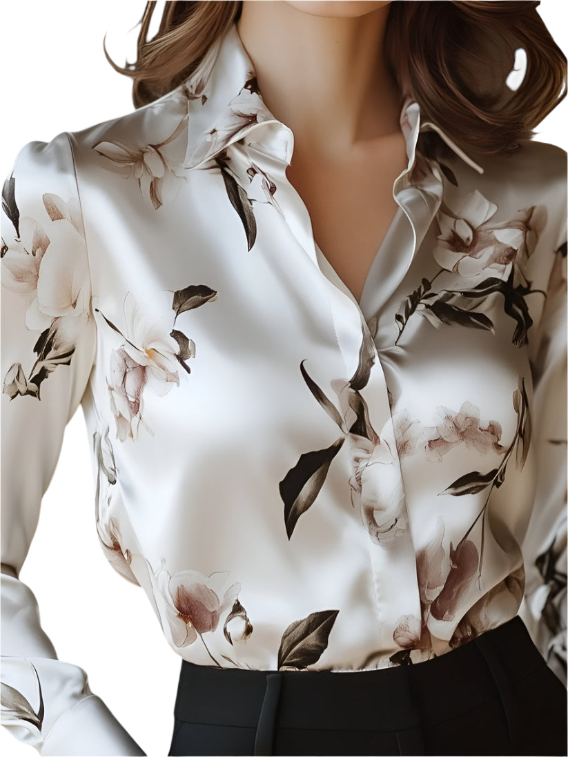 Floral Satin Button-Up Blouse