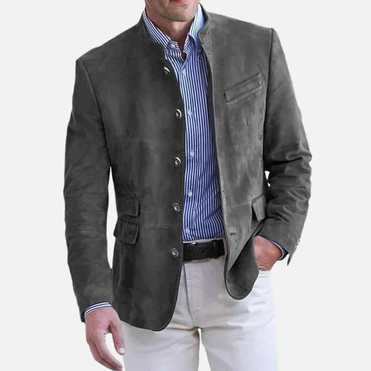 Oziel | Classic Suede Stand-collar Blazer For Men