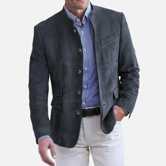 Oziel | Classic Suede Stand-collar Blazer For Men