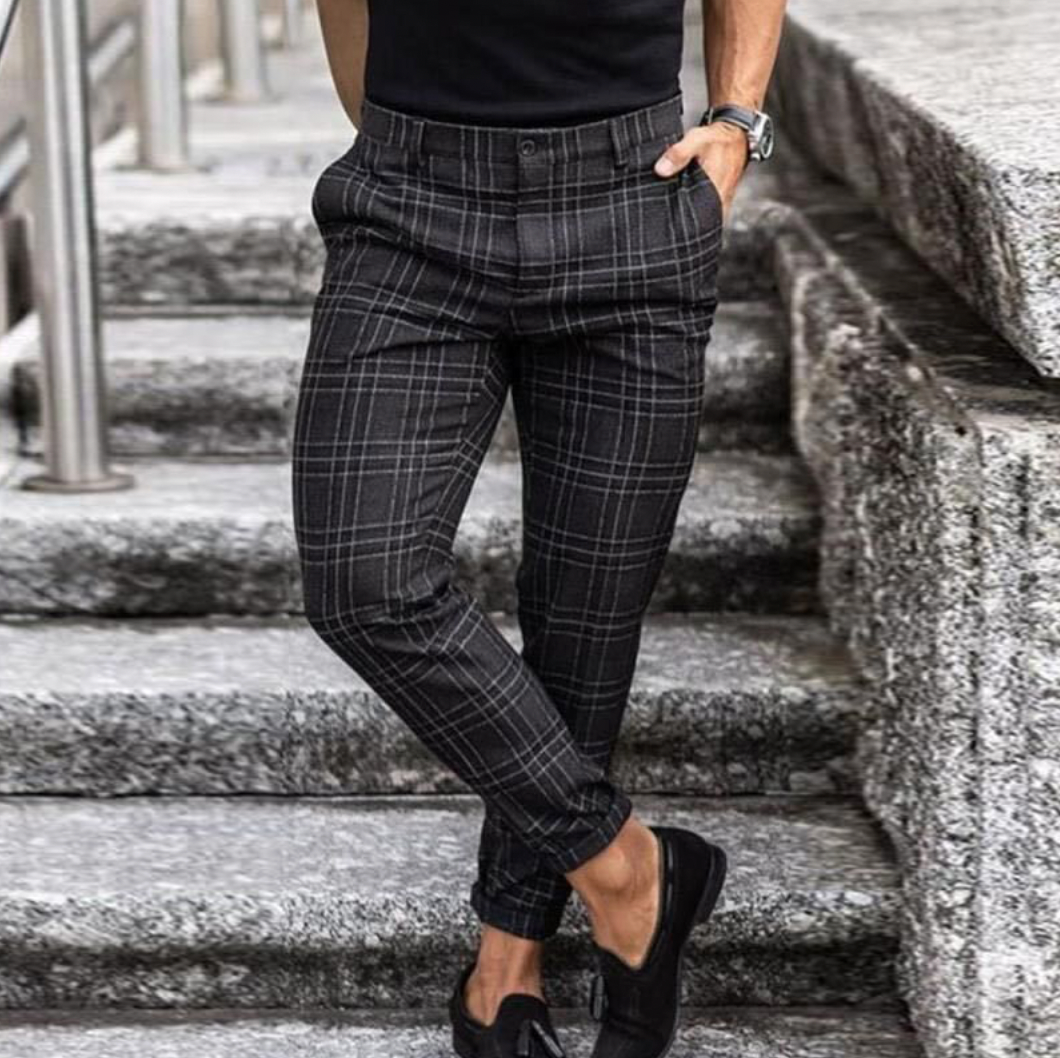 Kace | Slim-Fit Plaid Stripe Formal Pants with Comfort Stretch for Men