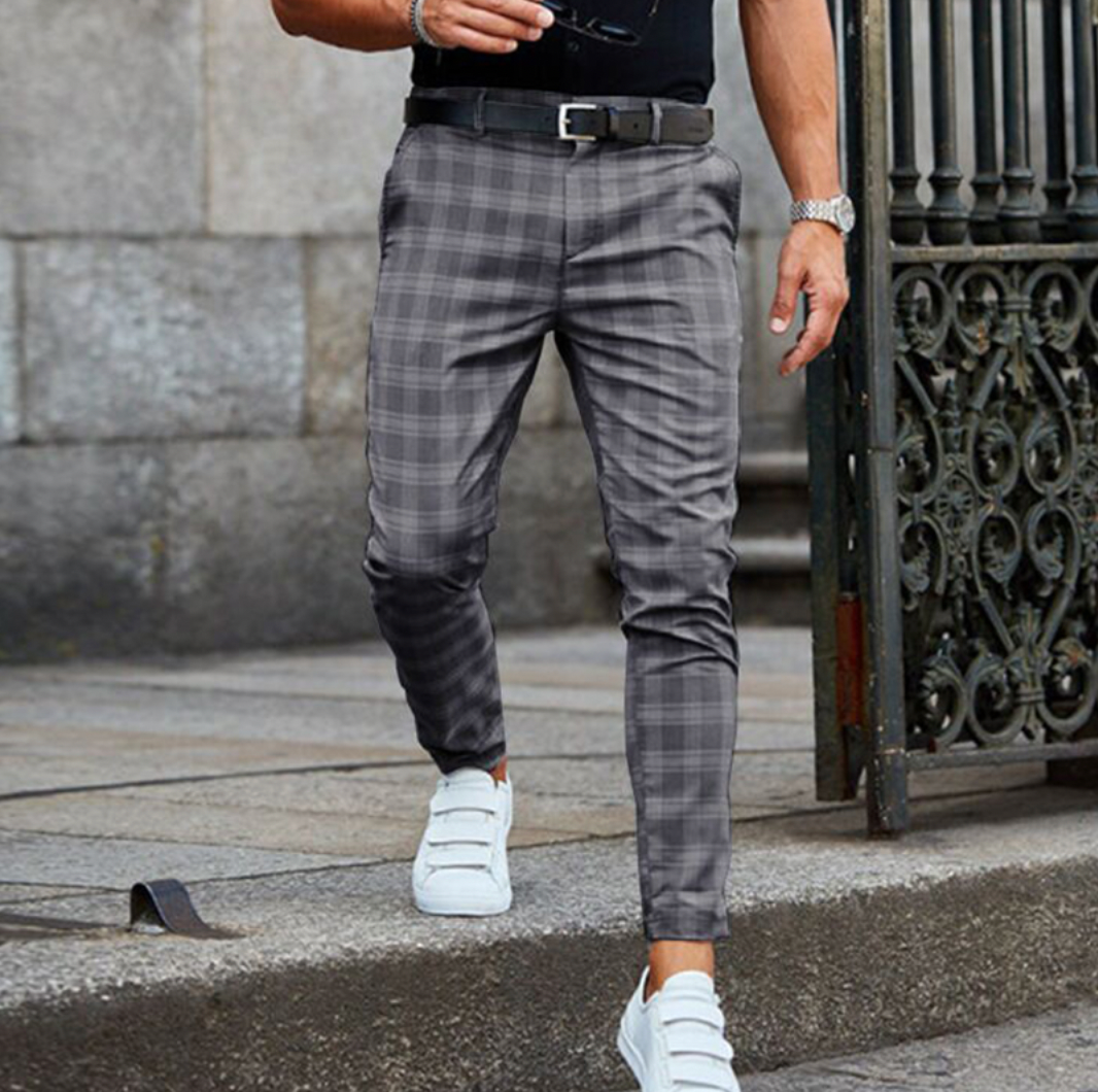 Kace | Slim-Fit Plaid Stripe Formal Pants with Comfort Stretch for Men