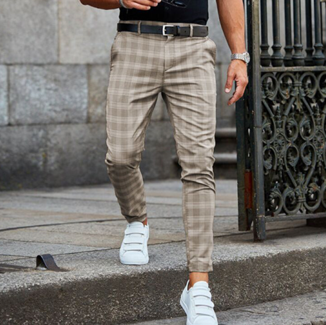 Kace | Slim-Fit Plaid Stripe Formal Pants with Comfort Stretch for Men