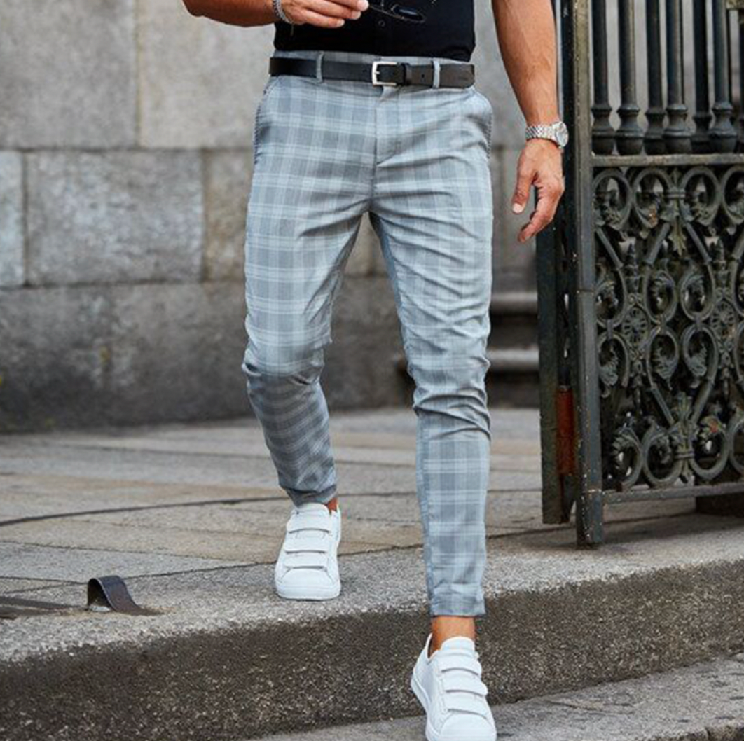 Kace | Slim-Fit Plaid Stripe Formal Pants with Comfort Stretch for Men